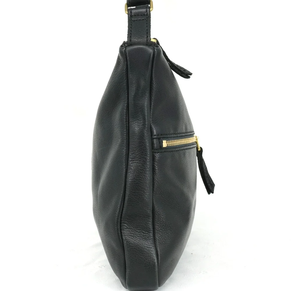 Fossil Leather Handbag Womens Black Crossbody Bag Zipper Pockets Preppy Academia